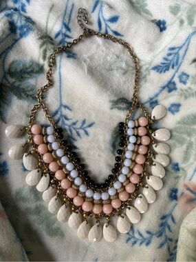 Statement Multi‑Row Beaded Necklace in Blush, White & Black